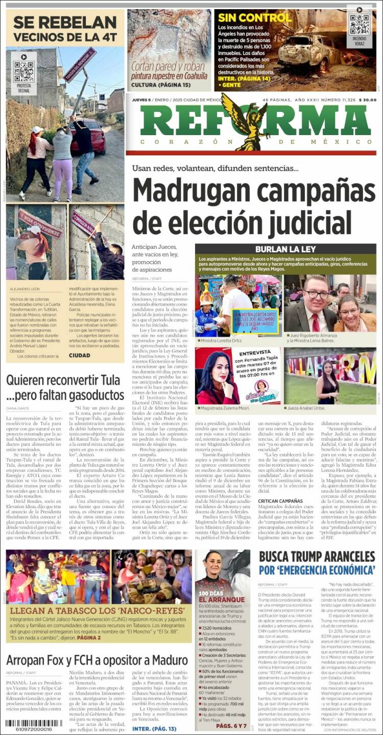 Periódico Reforma México Periódicos de México Edición de jueves 9