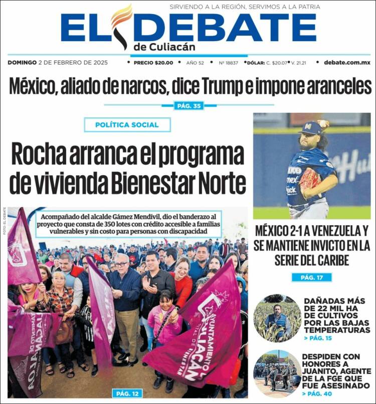 Portada de El Debate de Culiacán (México)