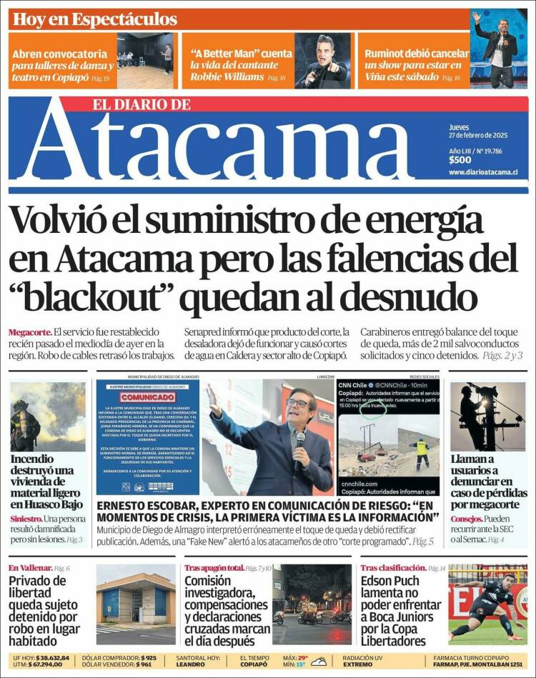 Portada de Diario de Atacama (Chile)