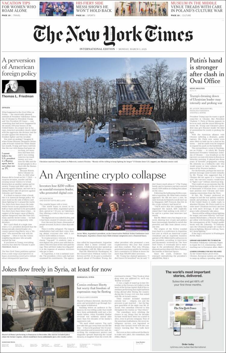 Portada de International New York Times (Europa)
