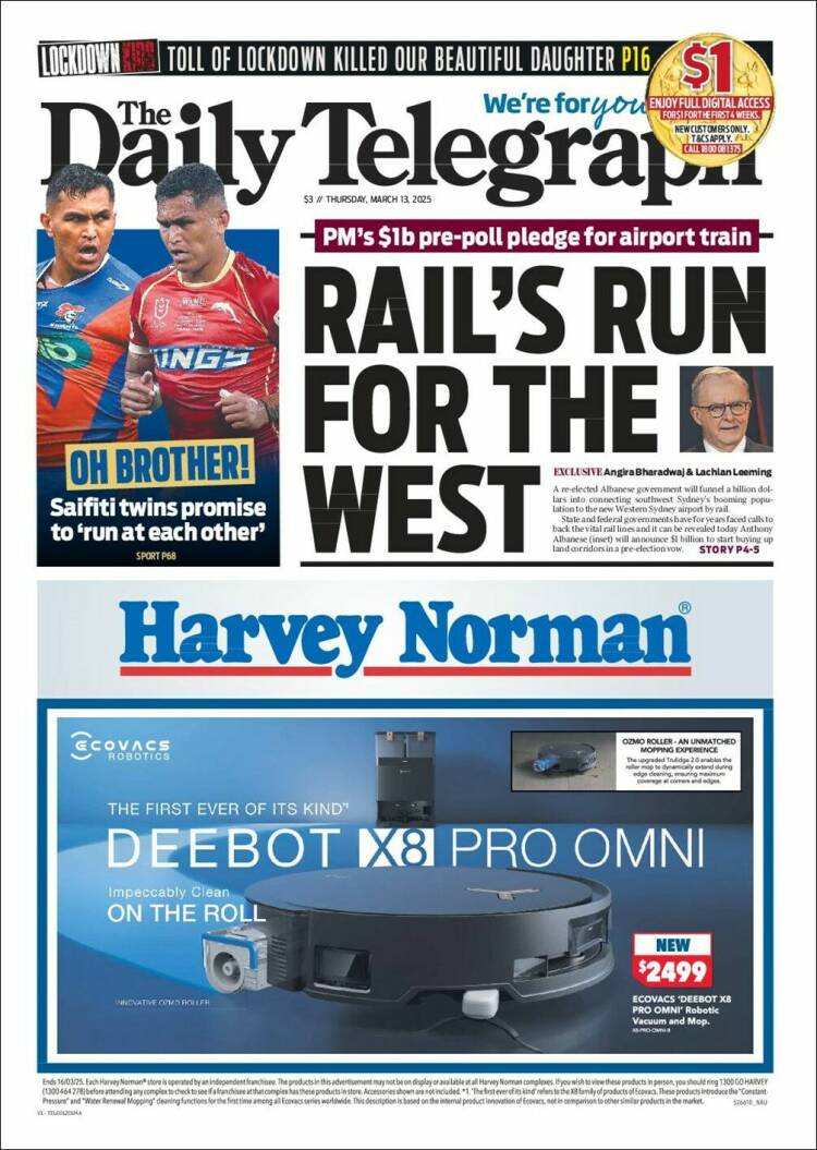 Portada de The Daily Telegraph (Australia)