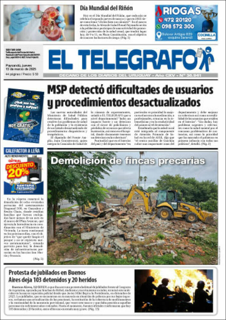 Portada de El Telégrafo (Uruguay)