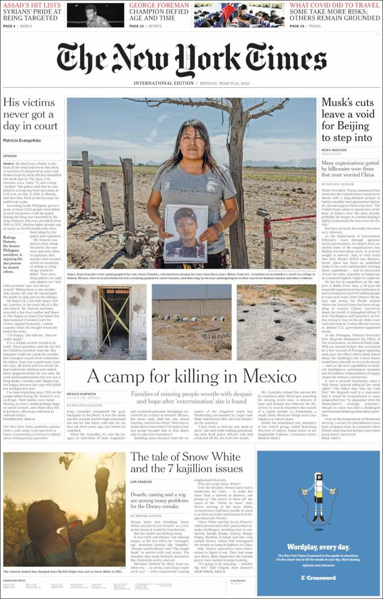 Portada de International New York Times (Europa)