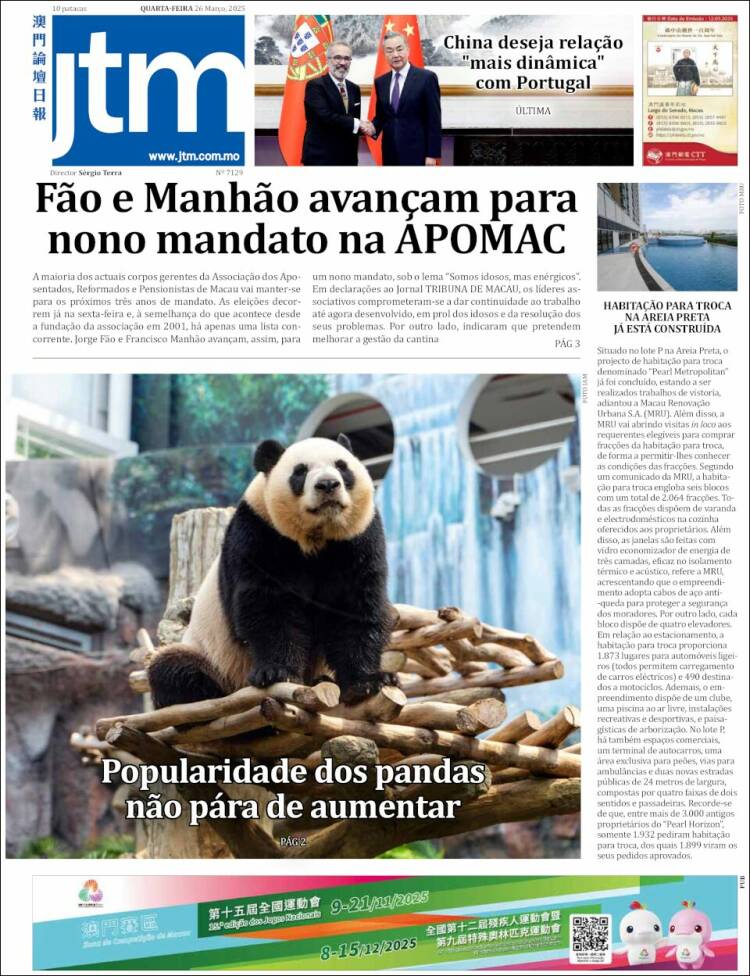 Portada de Jornal Tribuna de Macau (China)