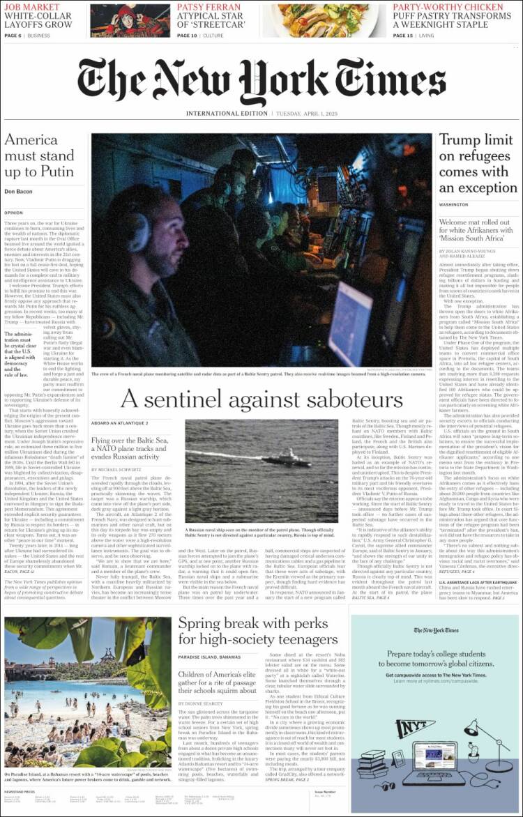 Portada de International New York Times (Europa)