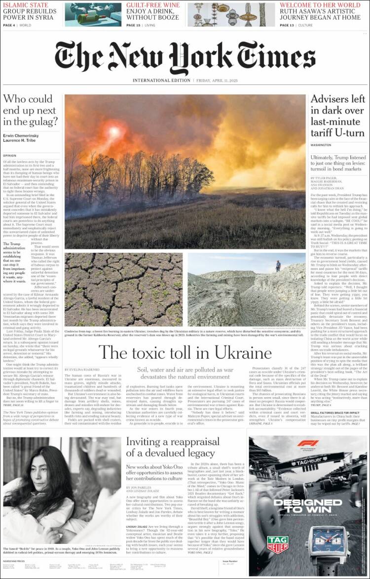 Portada de International New York Times (Europa)