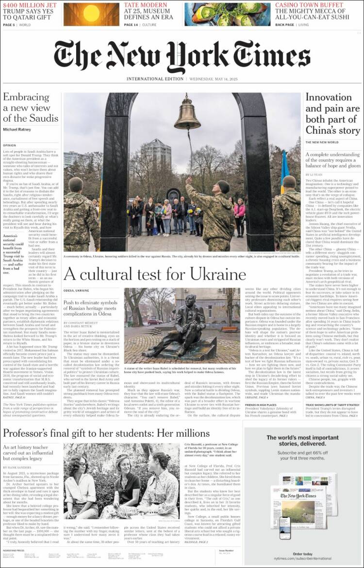 Portada de International New York Times (Europa)