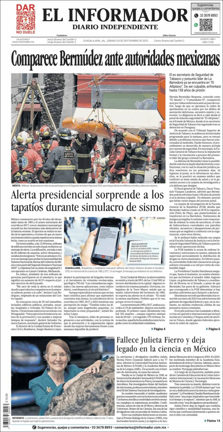 Portada de El Informador (México)