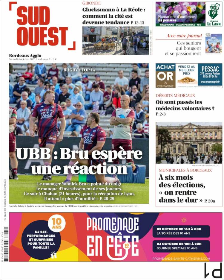 Portada de Sud Ouest (Francia)