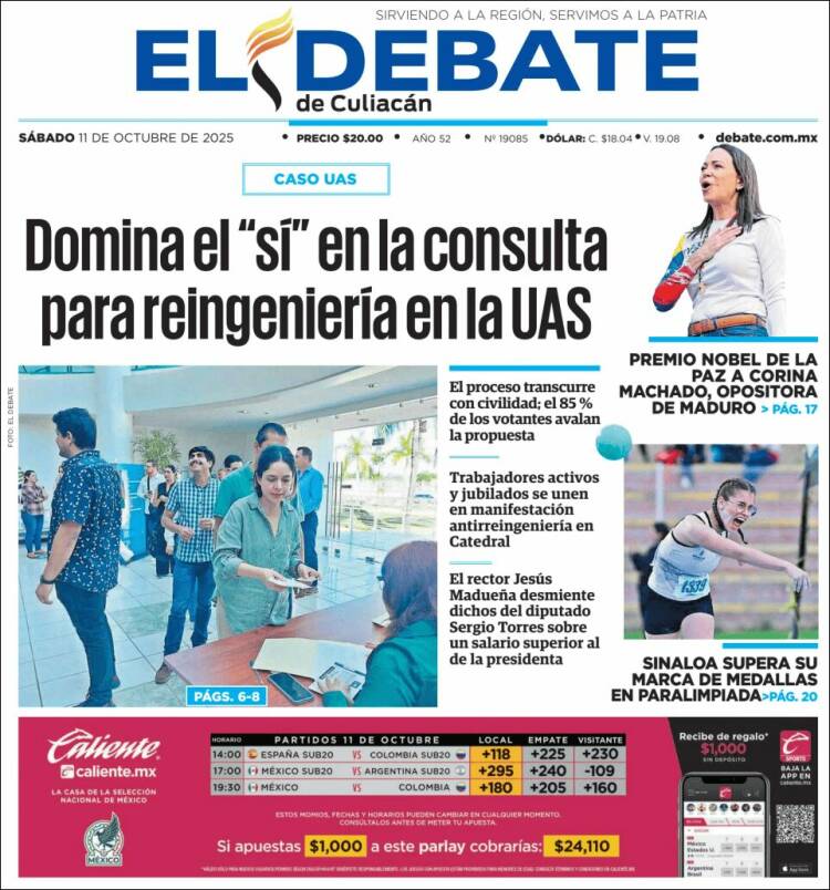 Portada de El Debate de Culiacán (México)