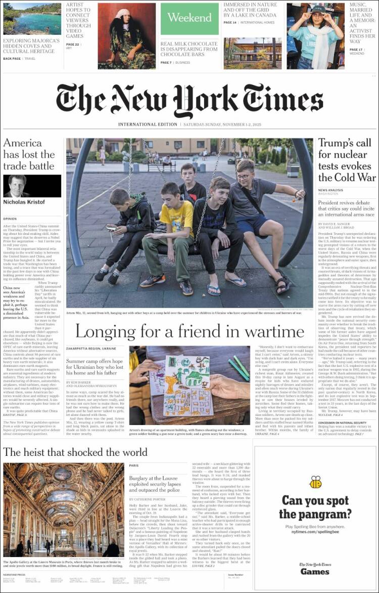 Portada de International New York Times (Europa)