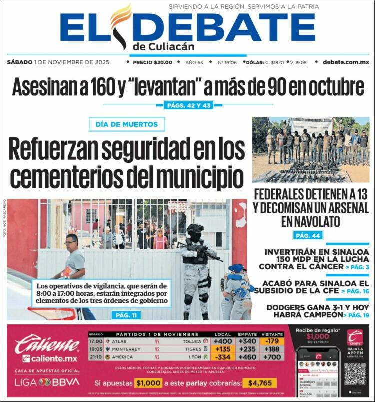 Portada de El Debate de Culiacán (México)