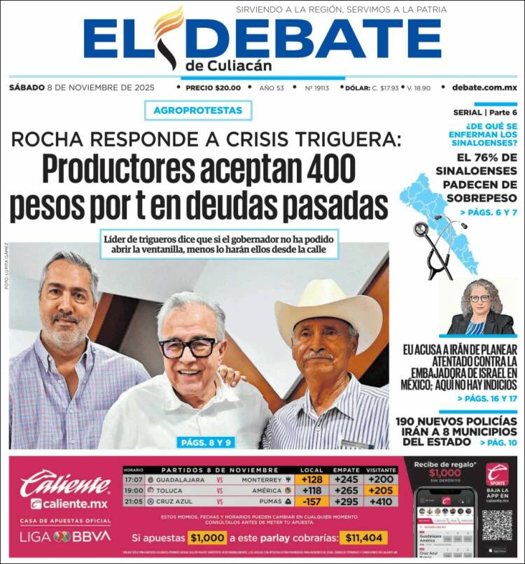 Portada de El Debate de Culiacán (México)