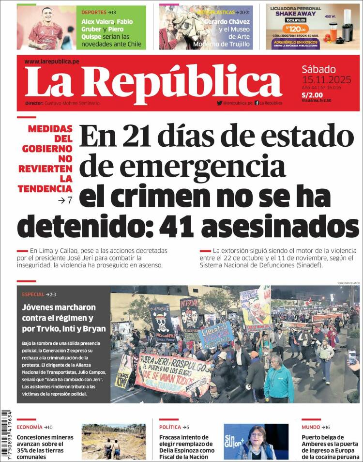 Portada de La Republica (Perú)