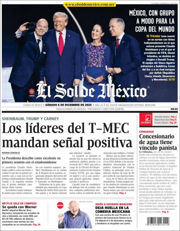Portada de El Sol de México (México)