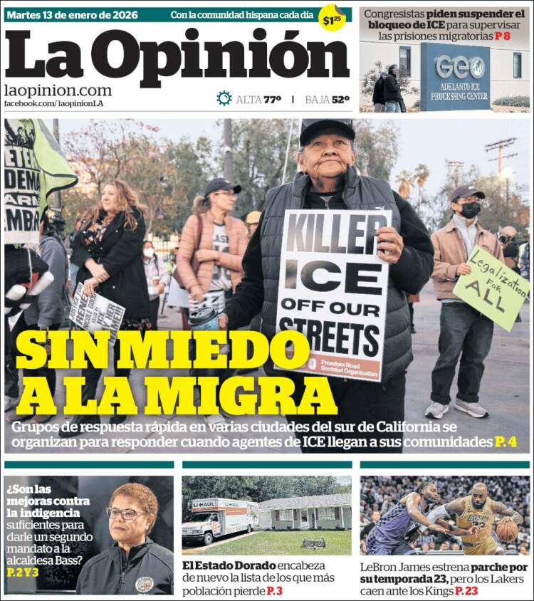 Portada de La Opinión (USA)