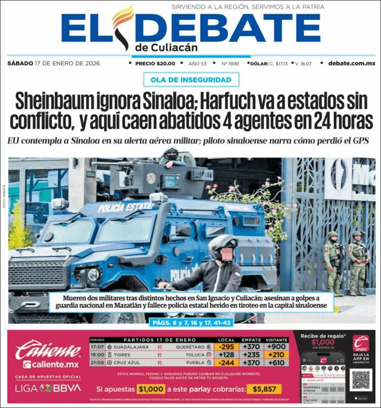 Portada de El Debate de Culiacán (México)