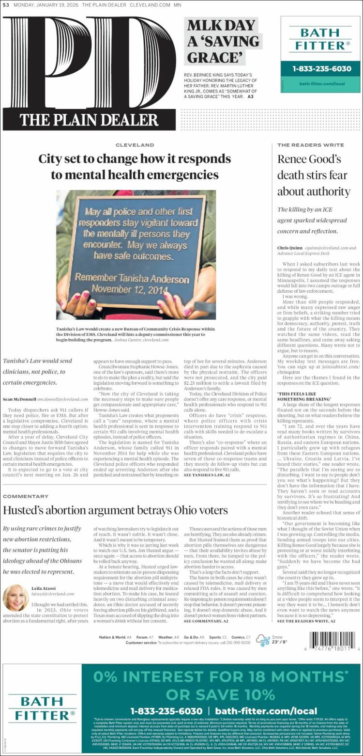 Portada de The Plain Dealer (USA)