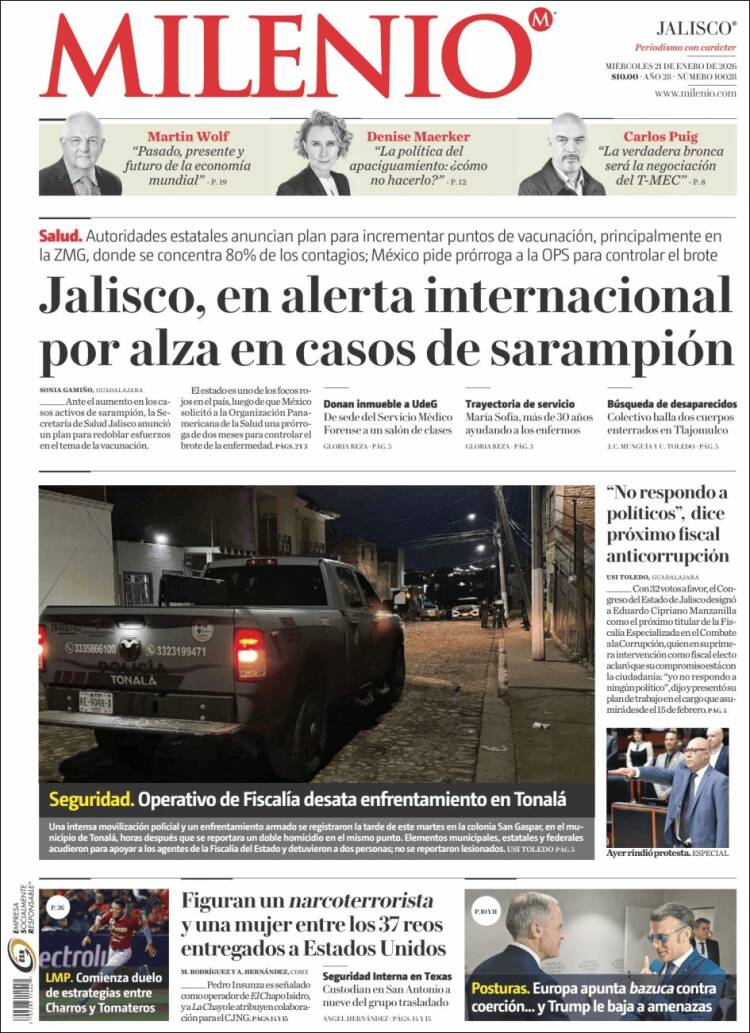 Portada de Milenio - Jalisco (México)