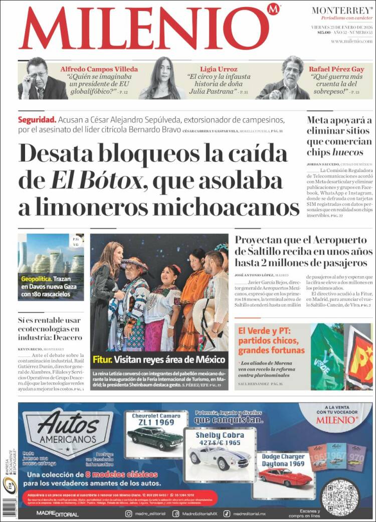 Portada de Milenio de Monterrey (México)