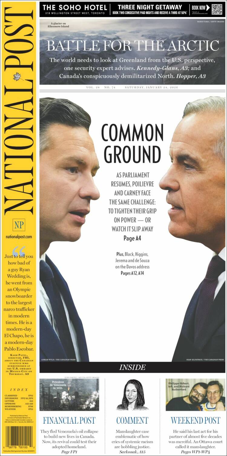 Portada de The National Post (Canadá)