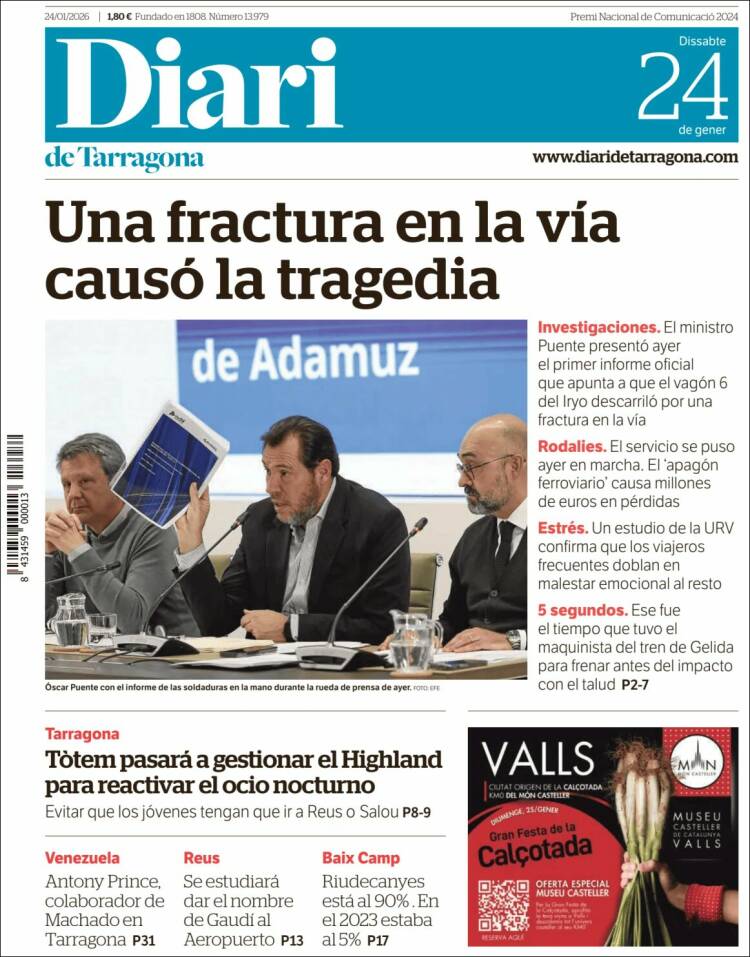 Portada de Diari de Tarragona (España)