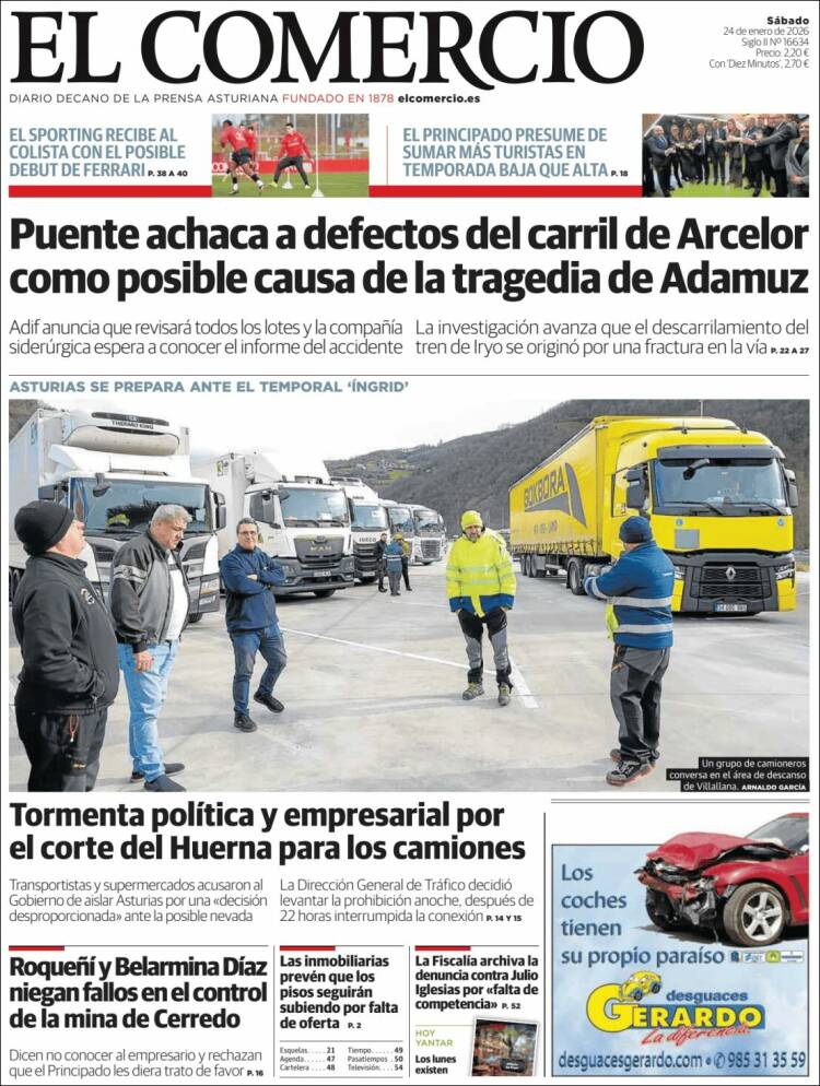 Portada de El Comercio - Gijón (España)
