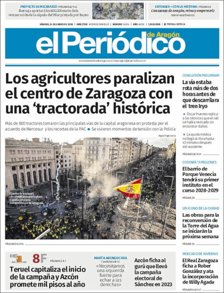 Portada de El Periódico de Aragón (España)
