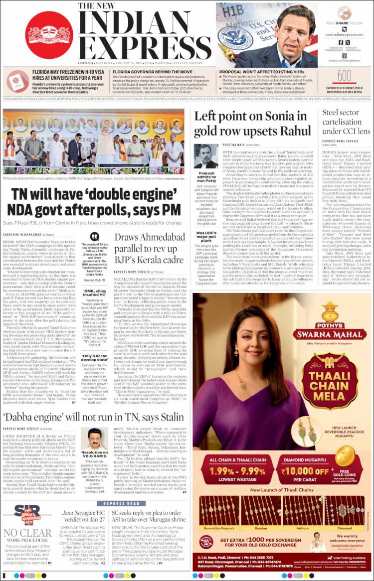 Portada de New Indian Express (India)