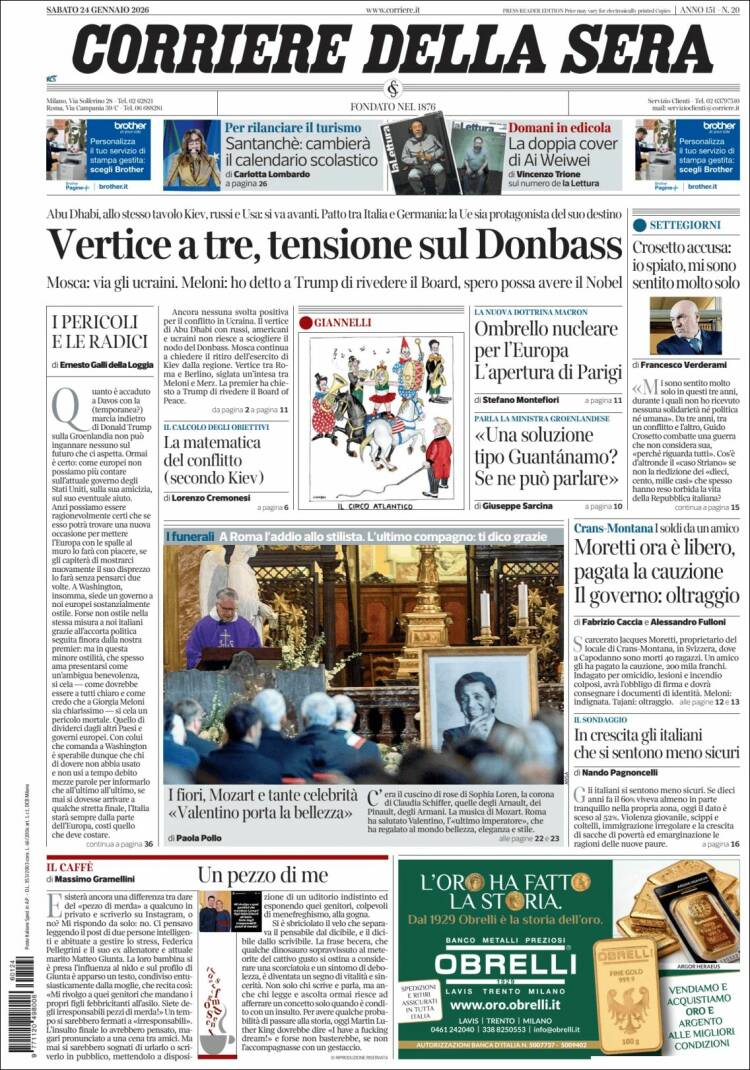 Portada de Corriere della Sera (Italia)