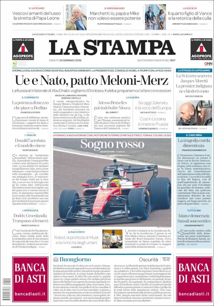 Portada de La Stampa (Italia)