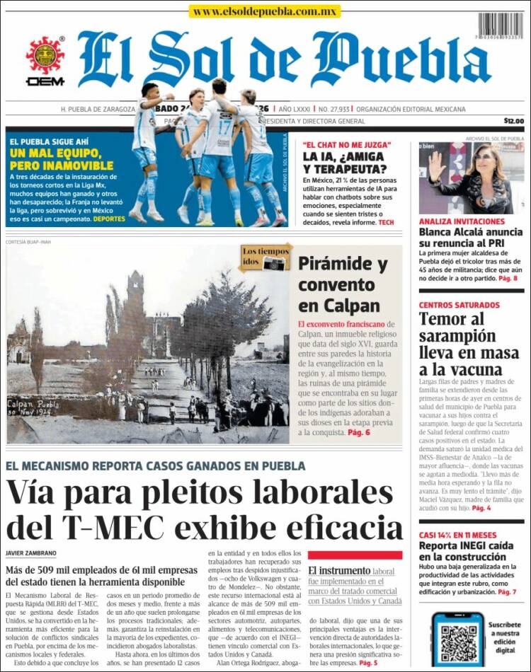 Portada de El Sol de Puebla (México)