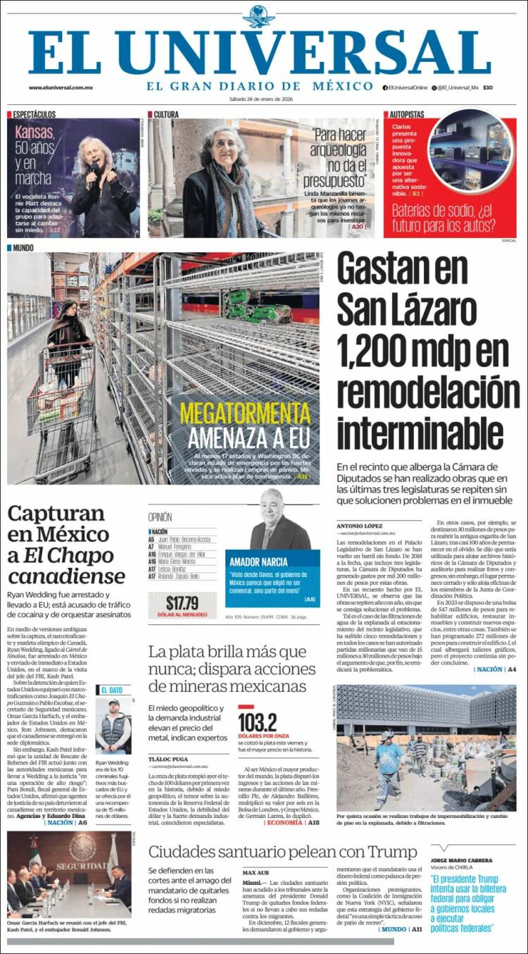 Portada de El Universal (México)