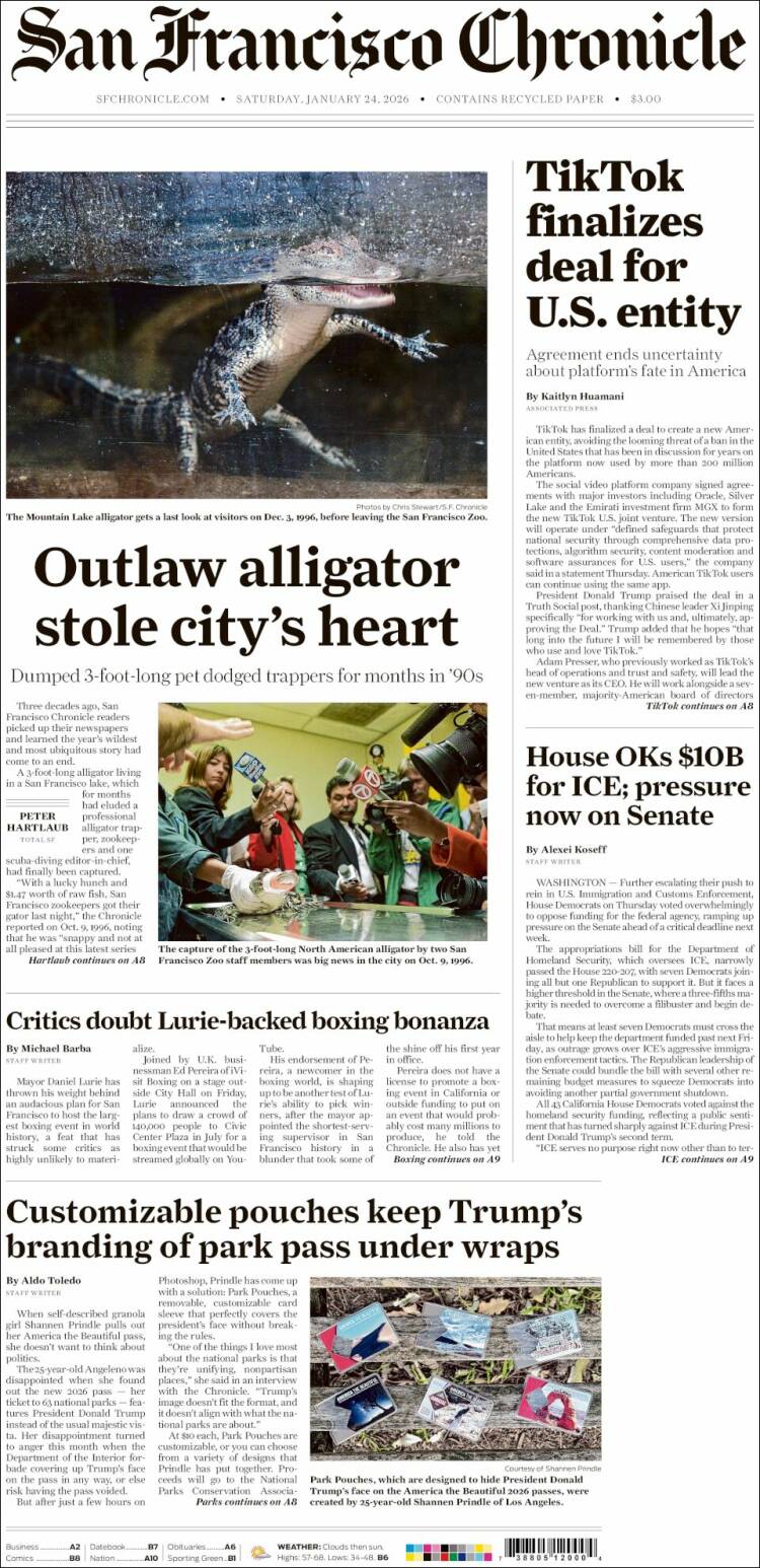 Portada de San Francisco Chronicle (USA)