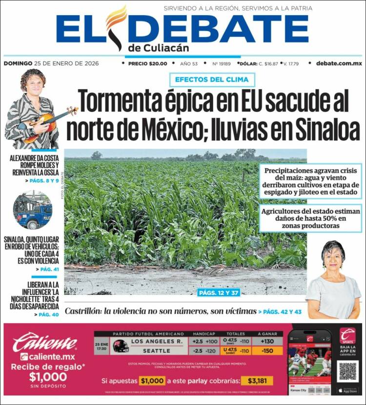 Portada de El Debate de Culiacán (México)