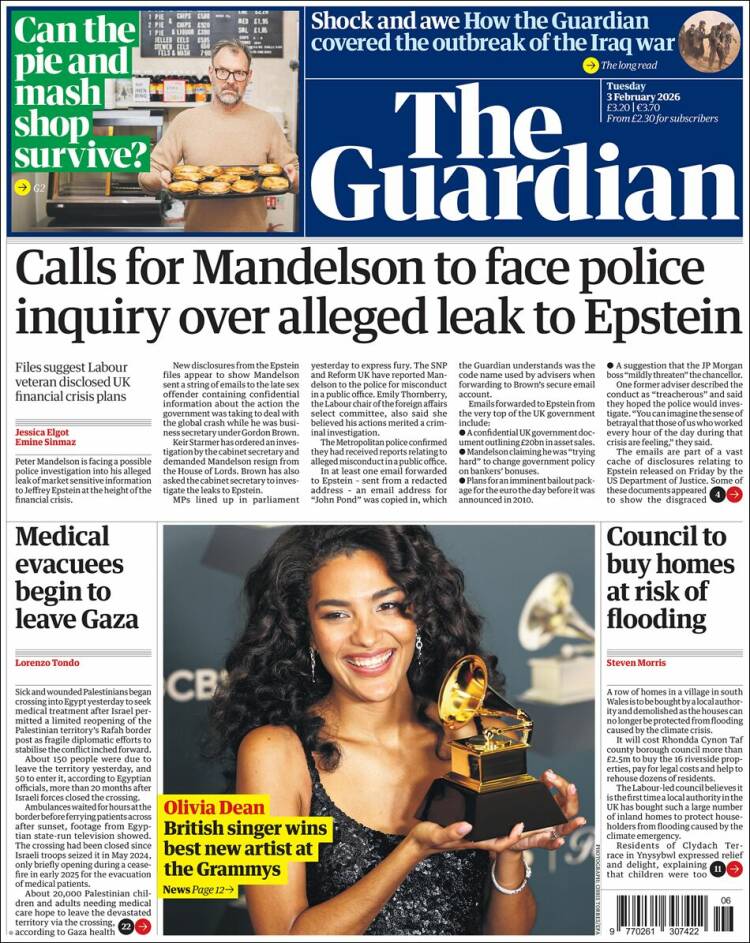 Portada de The Guardian (Reino Unido)
