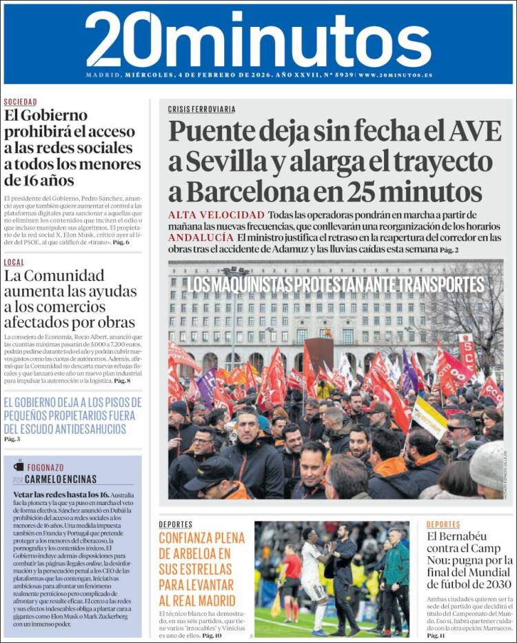 Portada de 20 Minutos - Madrid (España)