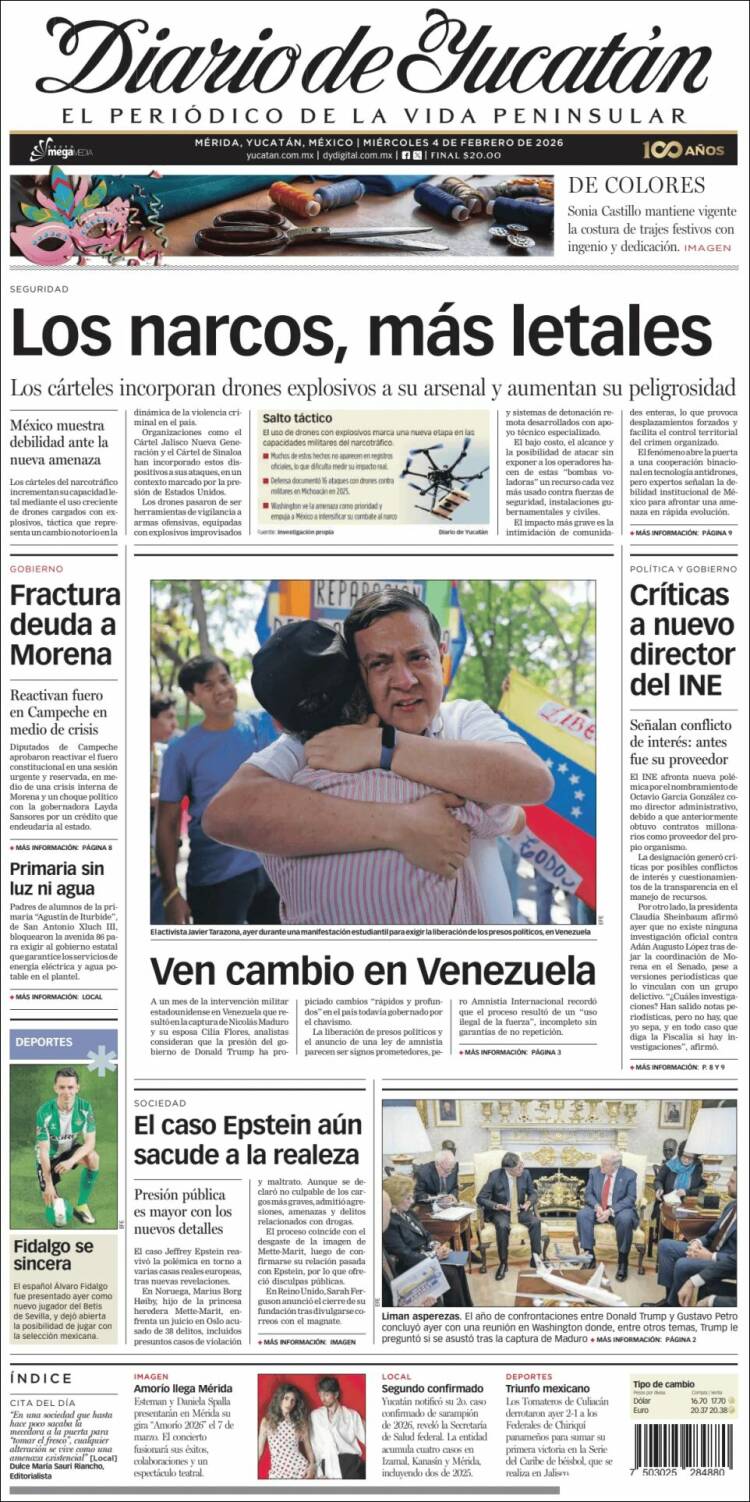 Portada de Diario de Yucatán (México)