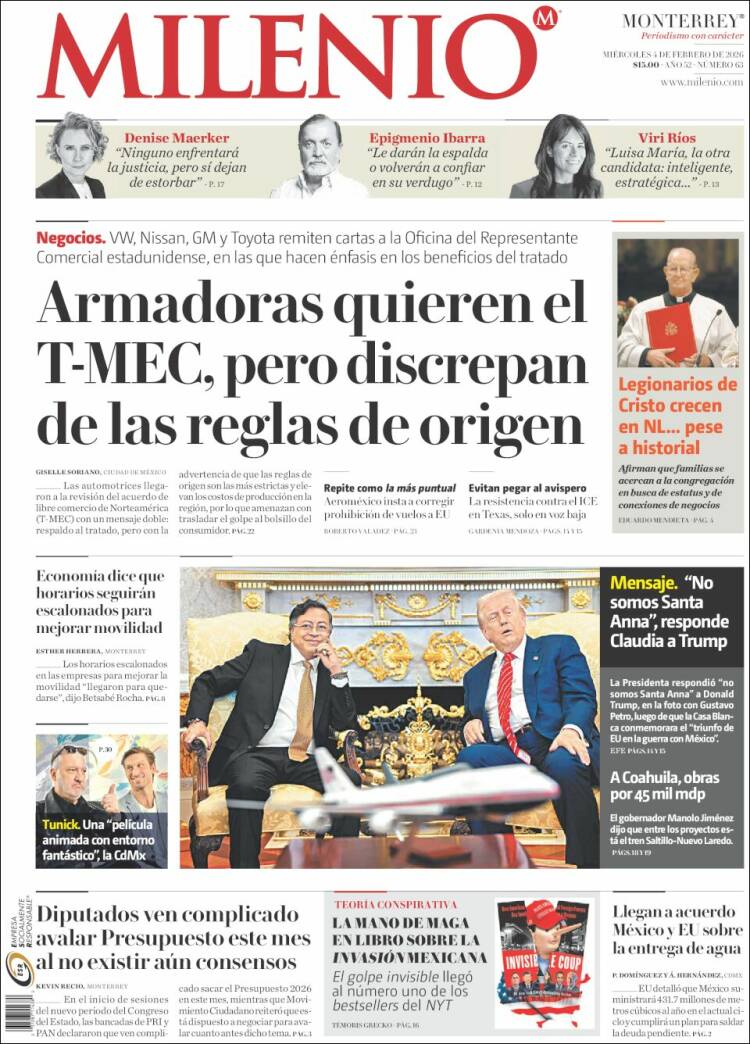 Portada de Milenio de Monterrey (México)