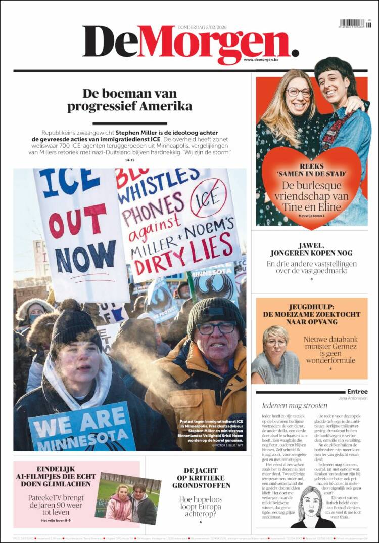 Portada de De Morgen (Bélgica)