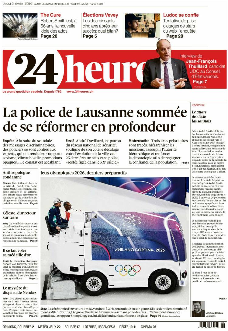 Portada de 24 Heures (Suiza)