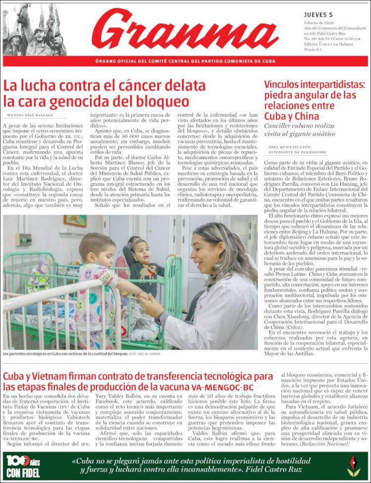 Portada de Granma (Cuba)