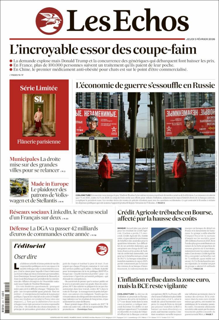 Portada de Les Echos (Francia)