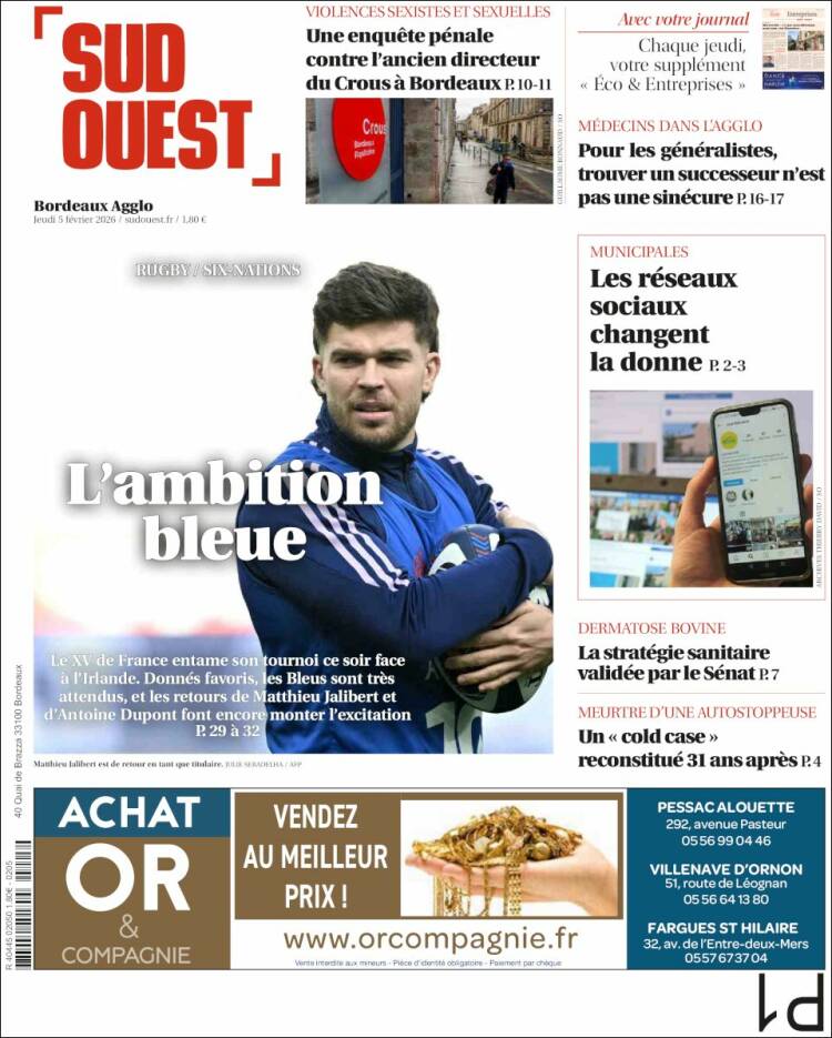 Portada de Sud Ouest (Francia)