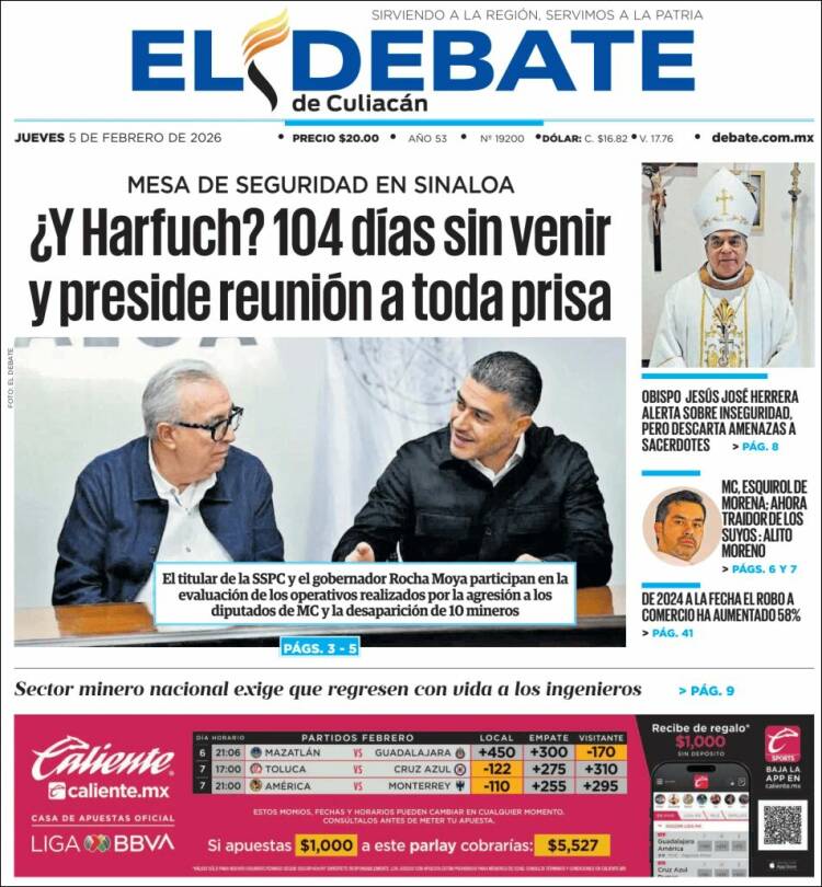 Portada de El Debate de Culiacán (México)