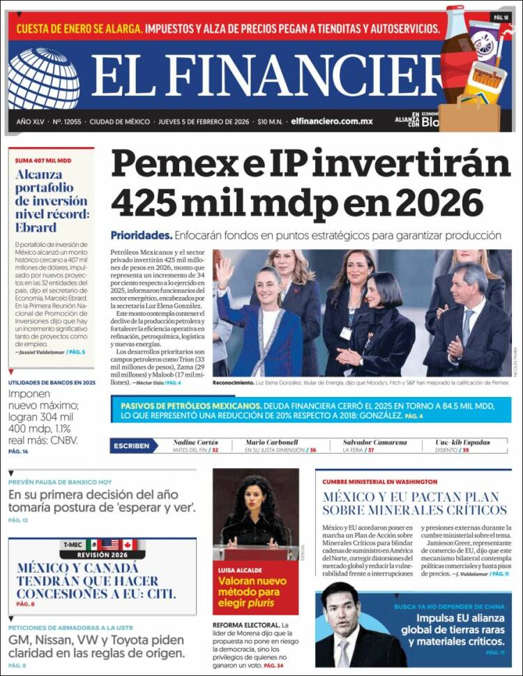 Portada de El Financiero (México)