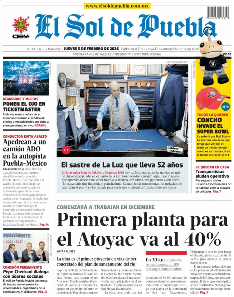 Portada de El Sol de Puebla (México)