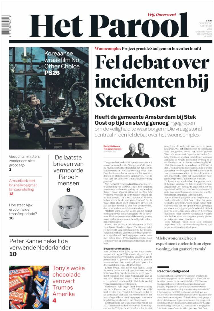 Portada de Het Parool (Países Bajos)