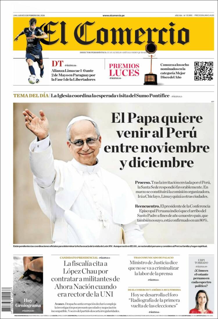 Portada de El Comercio (Perú)