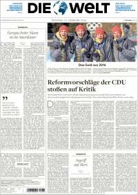 Portada de Die Welt (Germany)